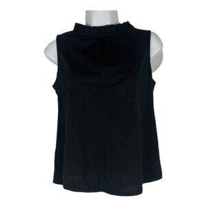 Ann Taylor Black Sleeveless Ruffle Neck Blouse Size XS Cotton Blend Womens Top
